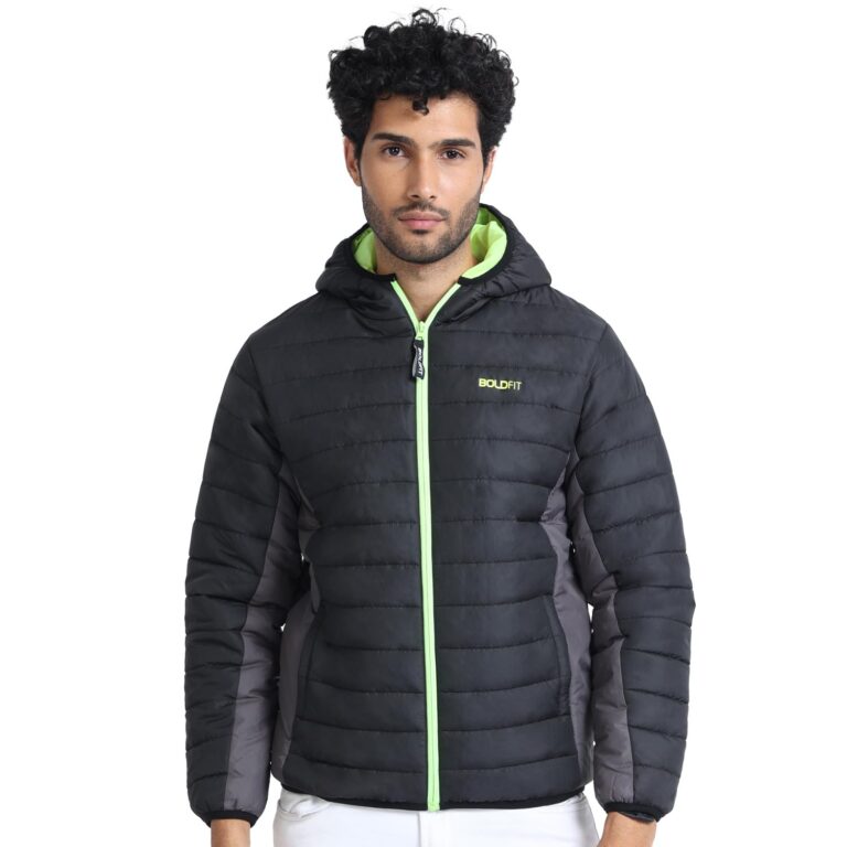 Boldfit winter jacket for men puffer standard length jacket for men winter wear padded bomber jackets for man full sleeves winter wear for man with hoodie