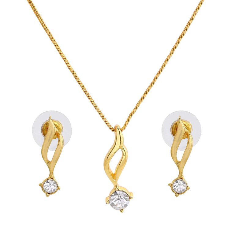 Valentine Gifts For Girlfriend/Wife: Estele Solitaire American Diamond Necklace Set With Chain For Girls and Women