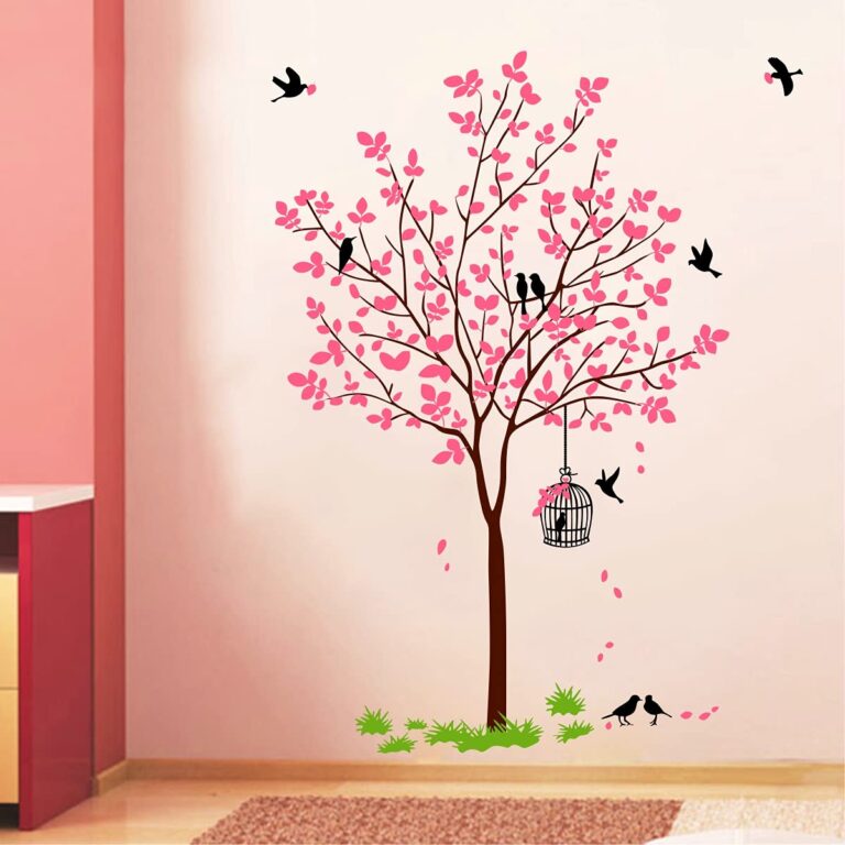 Decal O Decal PVC Vinyl Tree with Birds & Nest Botanical Wall Stickers(Pink,120X90cms),Self-Adhesive