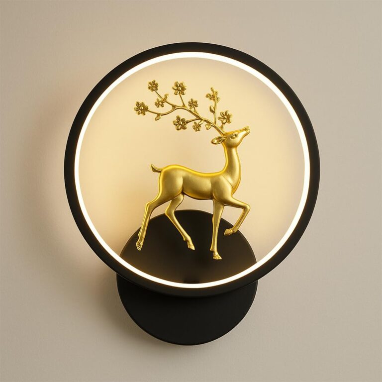 fizzytech Deer Lamp – Modern Decorative Wall Light with Golden Deer Design | Round LED Wall Lamp with 3 Color Modes | Perfect for Living Room, Bedroom, Hallway & Home Interior Decor