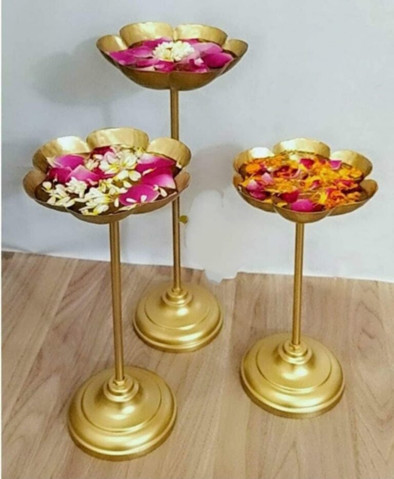 FINE DECOR Taj Urli Stand, Tealight Candle Holder Stand, Floating Flower Diya Stand & Urli Bowl Stand For Diwali Decoration Items For Home Decor, Set Of 3 (Golden)
