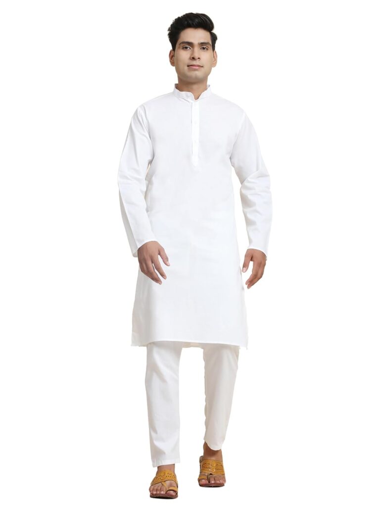 Amazon Brand – Anarva Men’s Pure Cotton Solid Kurta Pajama Set Mandarin Collar Casual Yoga Dress