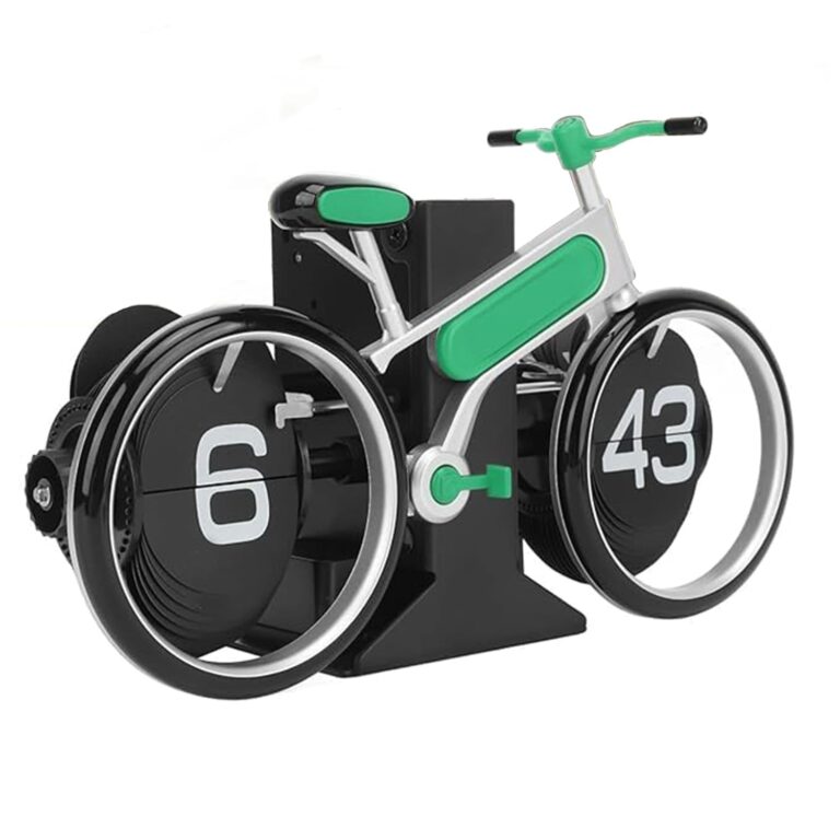 Stainless Steel Retro Flip Clock, Mechanical Digital Desk Clock, Internal Gear Operated, Battery Powered for Home Office Decor (Black Cycle Watch)