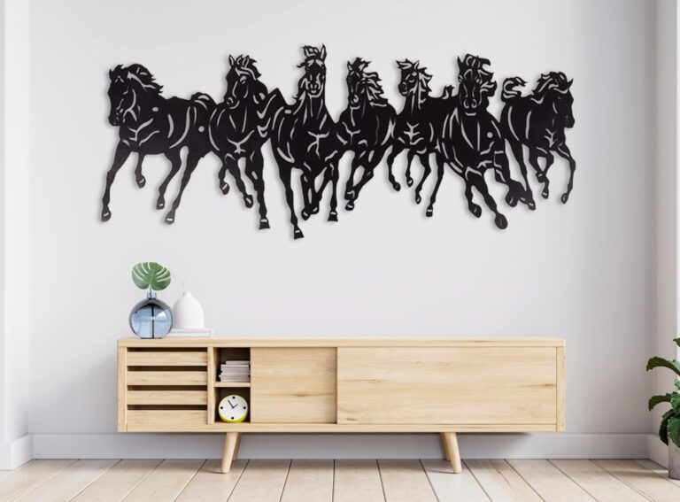 AVVIC MART The Art of Ingenuity 7 Horses Metal Wall Art Decor for Living Room and Bedroom, 3D Big Size Seven Running Howall artrses Vastu Frame for Home Decoration (4ft × 2ft)