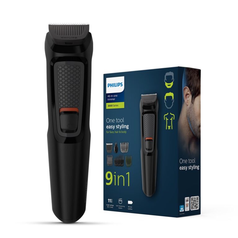 Philips India’s No.1 Men’s Trimmer | Self Sharpening Blades | Single Stroke Grooming I 9 In1 Face, Nose And Body I 3 Year Warranty | Powerful Motor | No Oil Needed I 60 Min Runtime I MG3710/65,Black