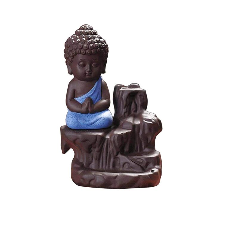 Craftvatika Meditating Monk Buddha Smoke Backflow Cone Incense Holder Showpiece For Office Desk,Living Room,Home Decor Decoration Gift Items,Buddha Smoke Fountain For Home Decor – Multicolor