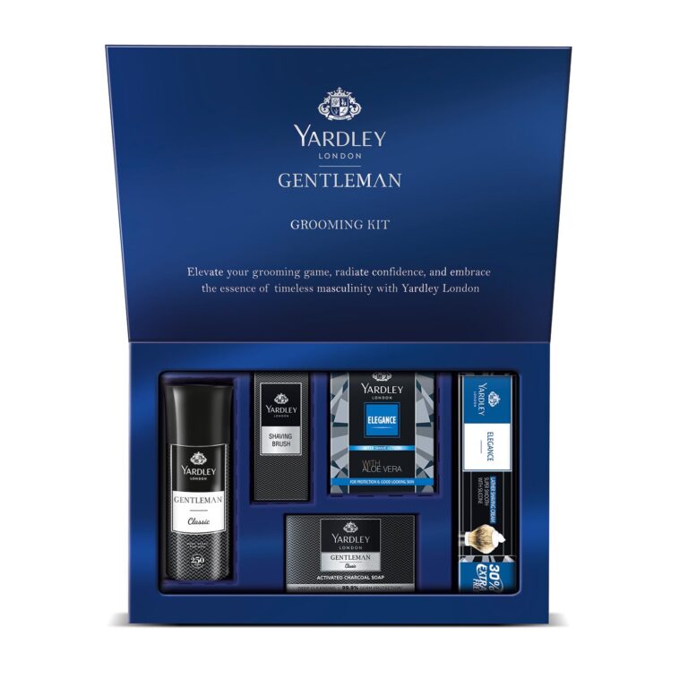 Yardley London Gentleman Luxury Grooming Kit For Men With Classic Activated Charcoal Soap, Elegance Lather Shaving Cream, After Shave Lotion, Shaving Brush, And Classic Body Deodorant Spray