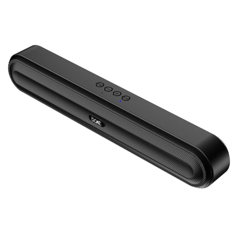 boAt Aavante Bar 490 10W Signature Sound, Dual Full-Range Drivers,7 HRS Battery, Built-in Mic,2.0 CH, Free Music Streaming on JioSaavn, Bluetooth Sound Bar, Soundbar Speaker (Classic Black)