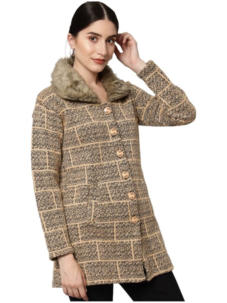 eWools Women’s Wool Blend Banded Collar Cardigan