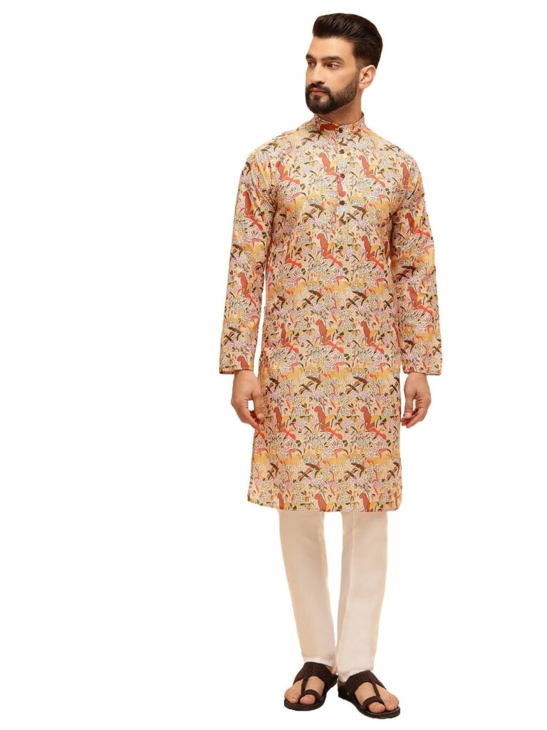 SOJANYA Men’s Festive Kurta Pyjama Set – Cotton Linen Kalamkari Print | Perfect Outfit for Diwali Celebrations