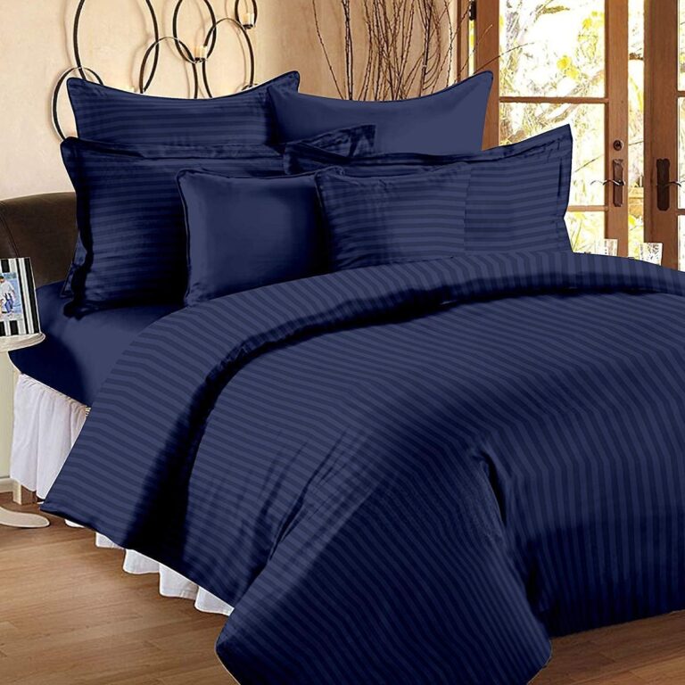 Jyotaksh Super Quality Double Bed Stripe Quilt Cover/Duvet Cover/Rajai Cover/with Zipper Size 60×90 Inches Nevy Blue