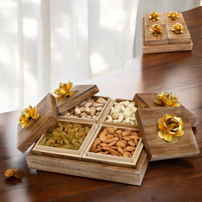 Wooden 4 Dryfruits Box|Dry Fruit Combo Pack Offer|Dry Fruit Gift Pack|Dry Fruit Box|Diwali Dry Fruit Gift Box|