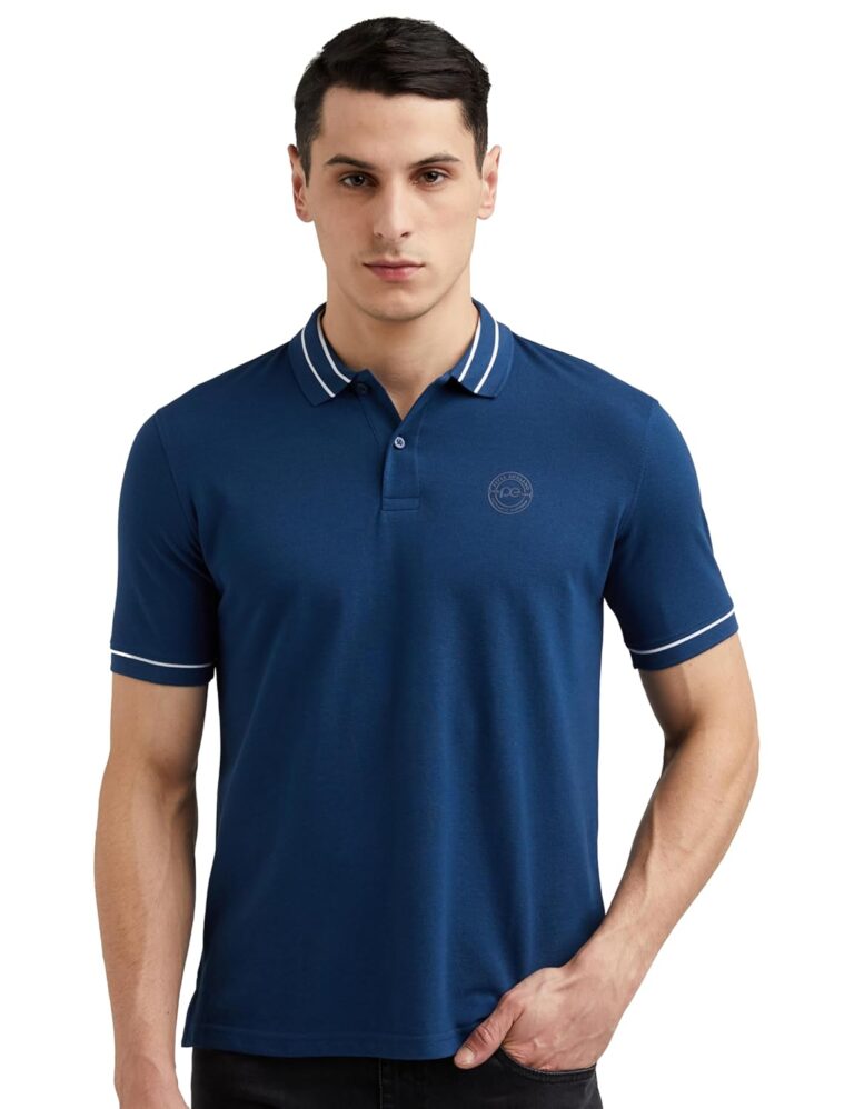 Peter England Men’s Regular Fit Insignia Half Sleeve Polo T-Shirt | Cotton Rich | Premium Pique Weave