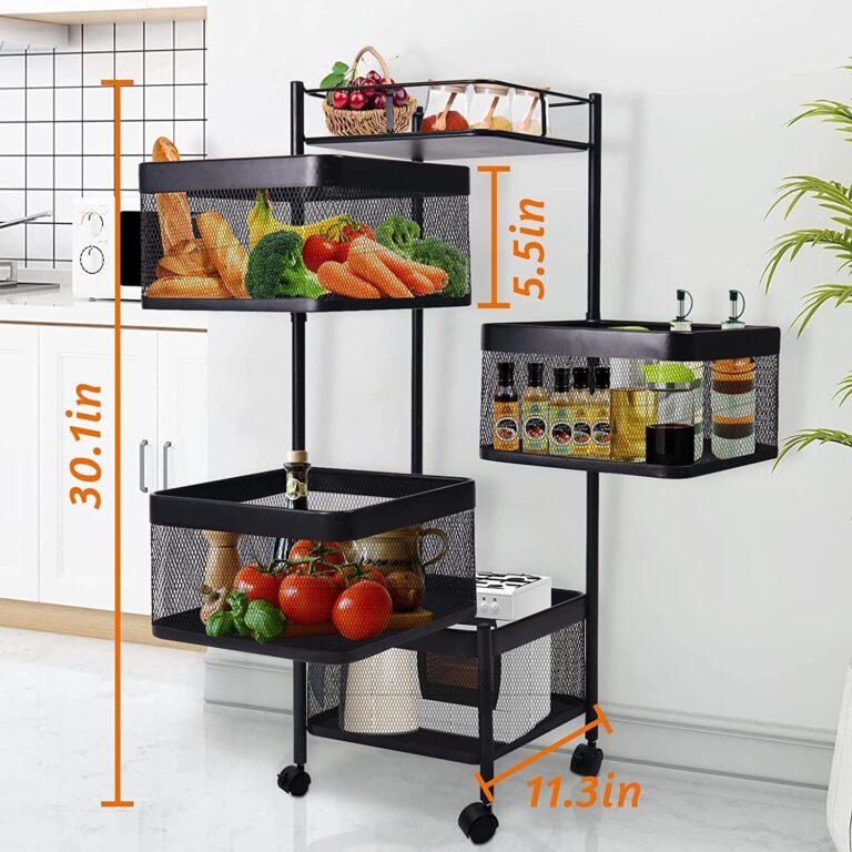 Rasvesh Metal Kitchen Trolley Kitchen Organizer Items and Kitchen Accessories Items for Kitchen Rack Square Design for Fruits & Vegetable Onion Storage Kitchen Trolley with Wheels (4 Layer)