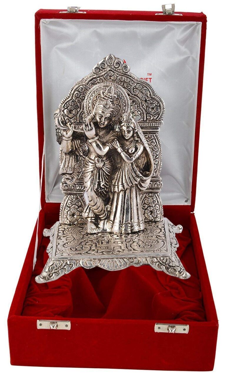 INTERNATIONAL GIFT® Silver Plated Radha Krishna Idol with Velvet Box