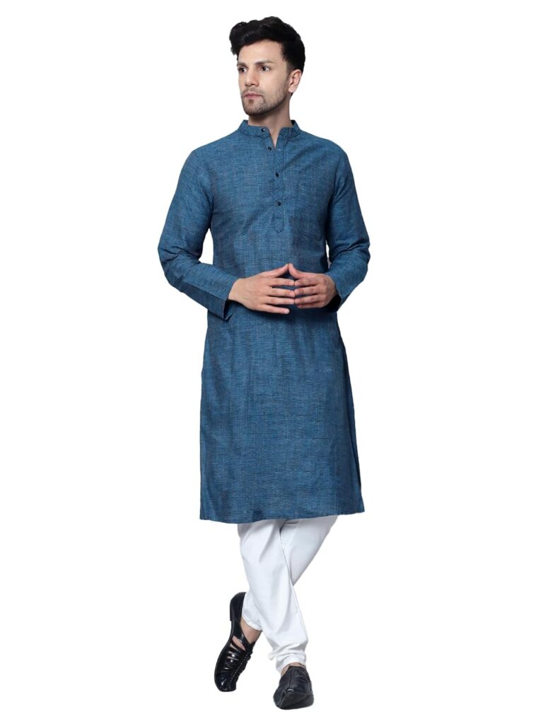 LATEST CHIKAN Men’s Cotton Regular Textured Long Kurta Full Sleeves – Casual Ethnic Wear
