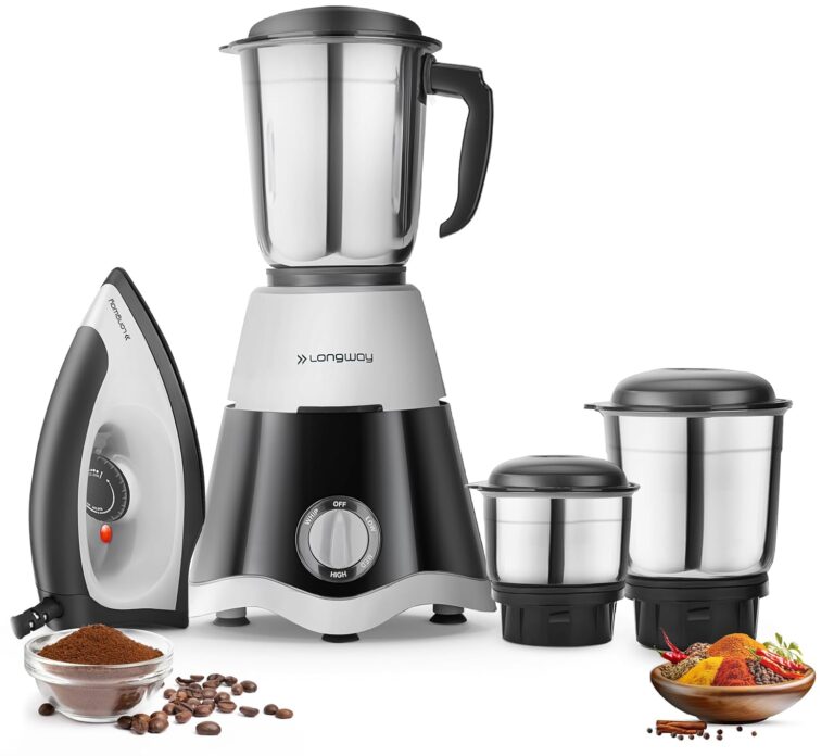 Longway Supreme Dlx Mixer Grinder with 3 Jars for Mixing, Grinding with Kwid 1100W Dry Iron | 2 Years Warranty (Gray & Black, 700 W)