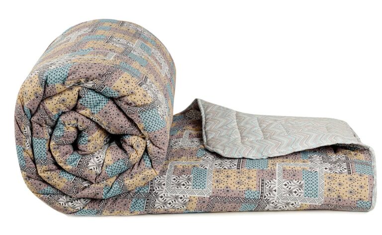 BSB HOME Famous Jaipuri Beautiful Traditional Print in Multicolour Jaipuri Rajai/Razai/Quilt Single Bed Quilt/Comforter/Ac Quilt/Ac Comforter, Cotton, Lightweight Pack of 1, 400 GSM