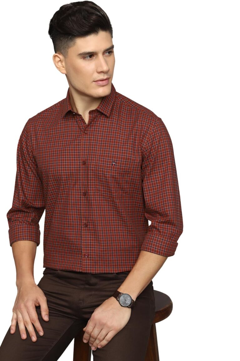 Louis Philippe Men’s Premium Cotton Easy to Care Slim fit Checks Casual Shirt with Natural Stretch