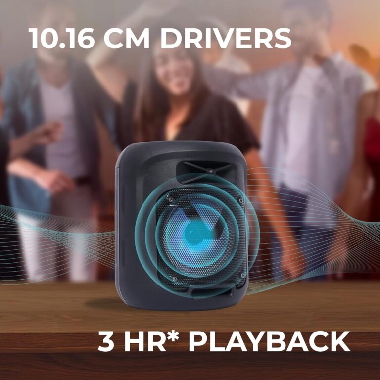 ZEBRONICS Sound Feast 90 10W Output, Portable Wireless Speaker with Bluetooth v5.0, TWS, 6.3mm Wired Mic Support, USB, mSD, AUX, Mobile Holder and RGB Lights