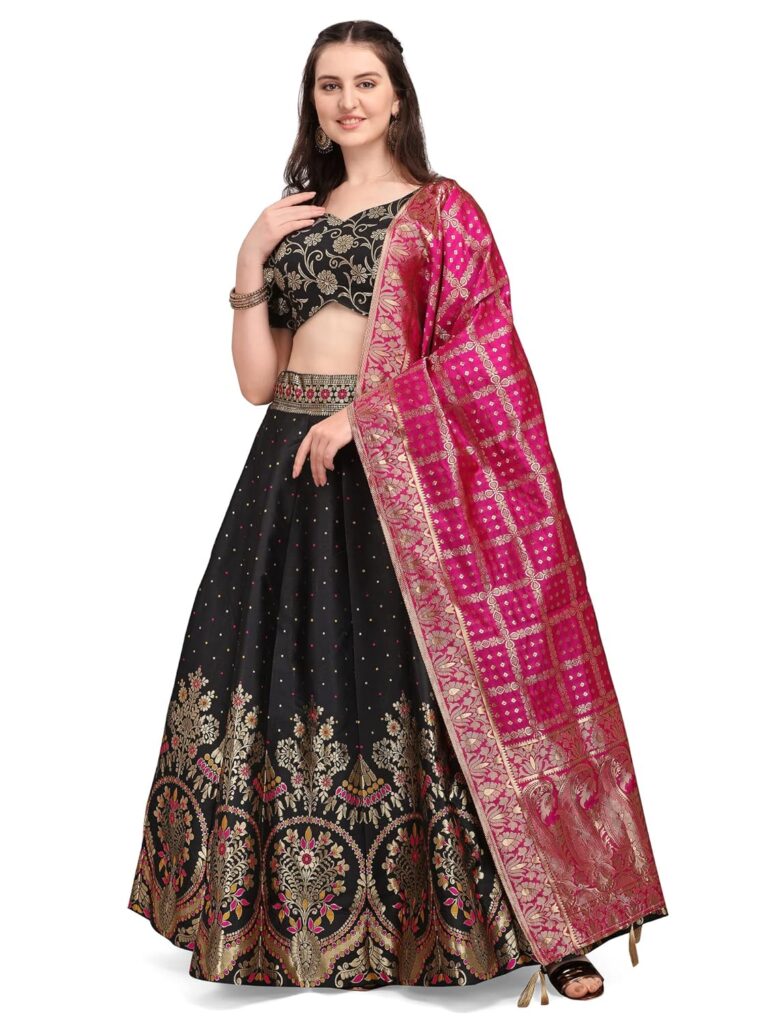 PURVAJA Women’s Jacquard Semi-Stitched Lehenga choli