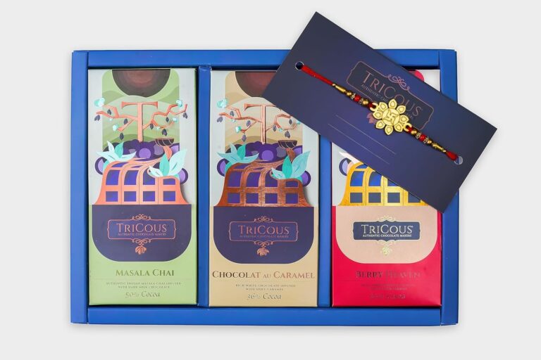 Tricous Raksha Bandhan Special Rakhi Chocolate Gift Box with a Mix of 3 Chocolate Bars in Assorted Flavors, Perfect for Every Taste Palate, Delightful and Festive Treat for Your Loved Ones