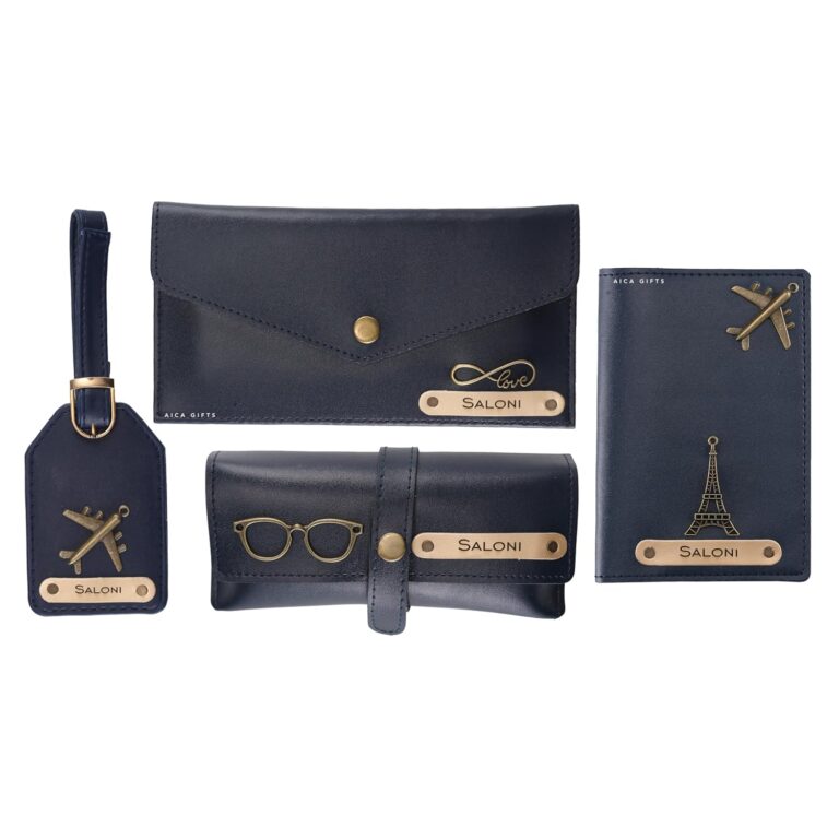 AICA Personalized Name & Charm Leather Wallet Women�s Combo Giftset (Navy Blue) | Birthday Anniversary Wedding Gifts for Women