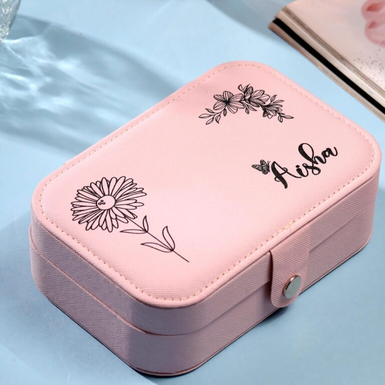 P Arts Faux Leather Precious Arts Gifts Personalised Jewellery Organiser Box | Earring Storage | Rakhi Gift for Sister | Wife | |Anniversary |Gift for Rakhi | Rakhi Gift | Rakshabandhan Gift (Pink)
