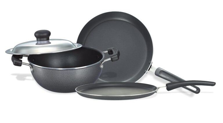 Prestige Omega Select Plus Residue Free Non-Stick Kitchen Set, 3-Pieces, Black/Silver, Aluminium