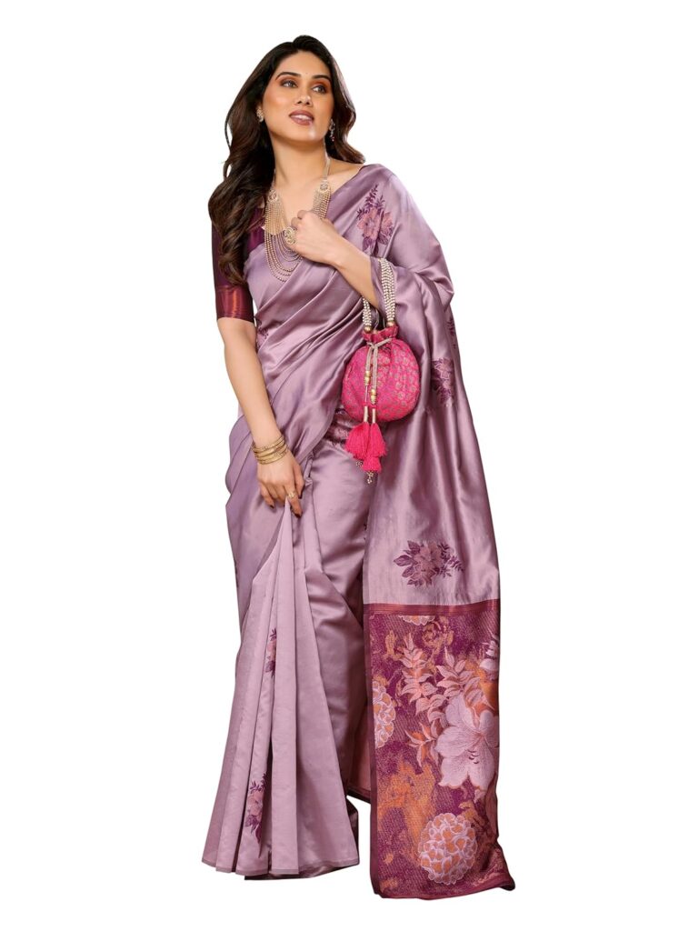 Sidhidata Women’s Kanjivaram Banarasi Soft Silk Saree With Unstitched Blouse Piece (Silk Box Flower)