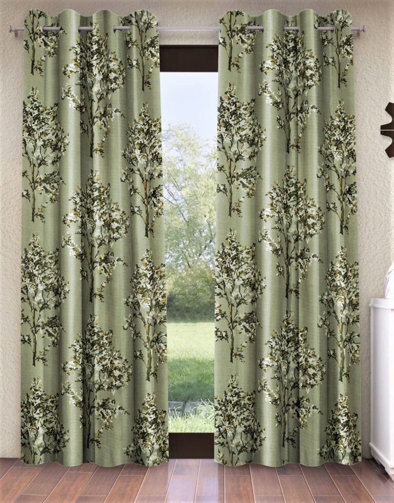 Fashion String 2 Pieces Floral Blossoms Eyelet Polyester Door Curtains – 7 Feet, Green