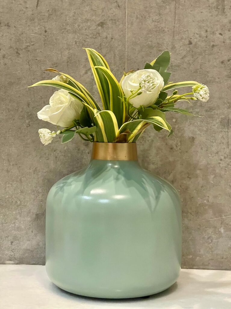 Urban Born Metal Round Aqua Flower Vase for Home Decor and Living Room Vintage Decor Antique Decor for Home Décor
