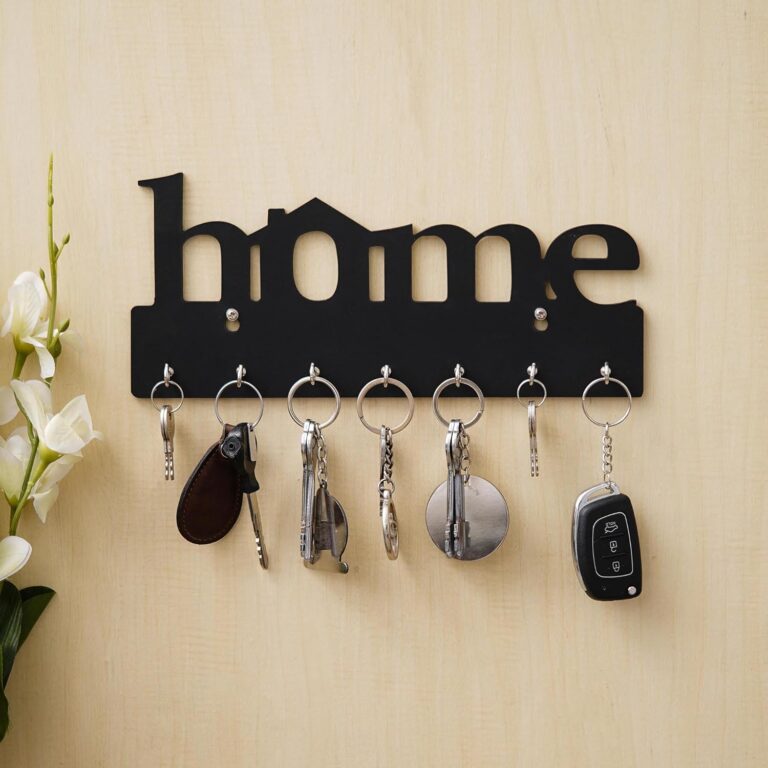 Webelkart Premium Home Keys Wooden Key Holder (29 cm x 13.5 cm x 0.4 cm, Wood) 7 Hook – Decorative Items for Home Decor (Black)