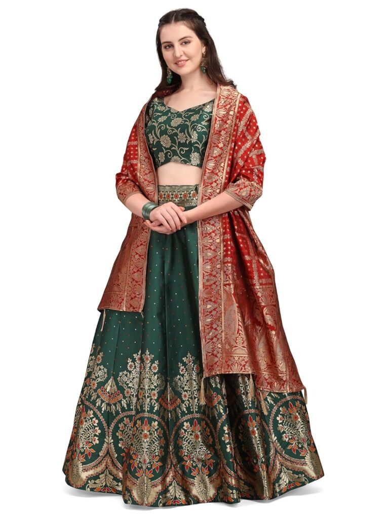 PURVAJA Women’s Jacquard Semi-Stitched Lehenga choli