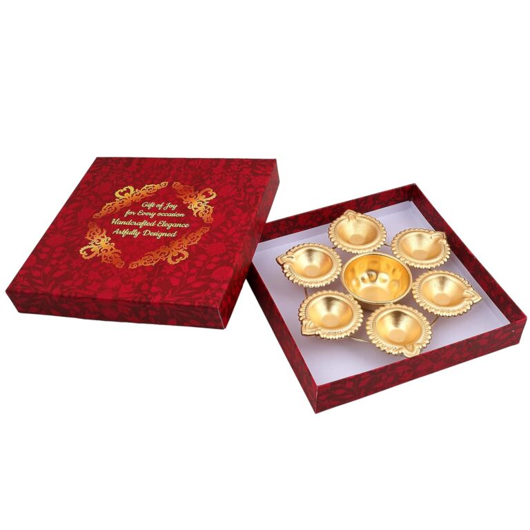 Diya Shape Flower Decorative Urli Bowl Handcrafted for Floating Flowers and T Light Candles Home,Office and Table Decor| Diwali Decoration Items (7 Inches) with 6 diyas in Gift box Return Gift