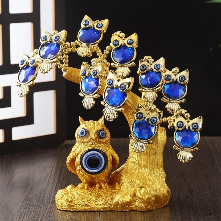 TIED RIBBONS Tree of Life with Owl – (Blue, 25Cm) Evil Eye Tree Feng Shui Showpiece Items for Good Luck Positive Energy Vastu Shelf Living Room Home Décor House Warming Gifts and Decoration