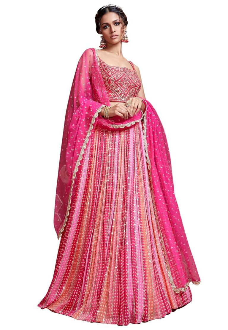 Zeel Clothing Women’s Silk Embroidered Semi-Stitched Wedding Lehenga Choli with Dupatta Free Size