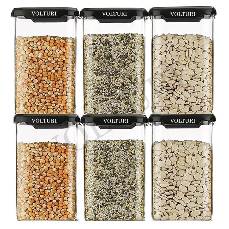 VOLTURI Air Tight Kitchen Containers Set of 6, Kitchen Storage Box for Pulses, Cereals, Grains, Dry Fruits, Pantry Organization, Kitchen Accessories Items for Home, Food Grade (1200 ML, Transparent)