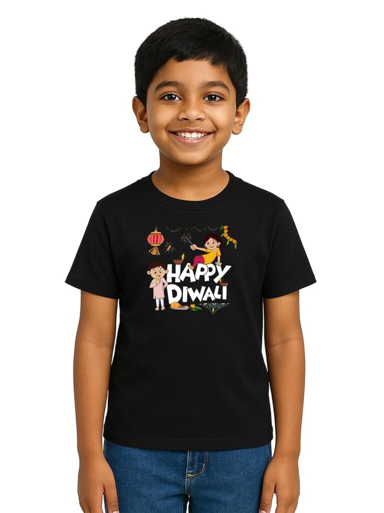 Caseria Kid’s Cotton Graphic Printed Half Sleeve T-Shirt – Happy Diwali