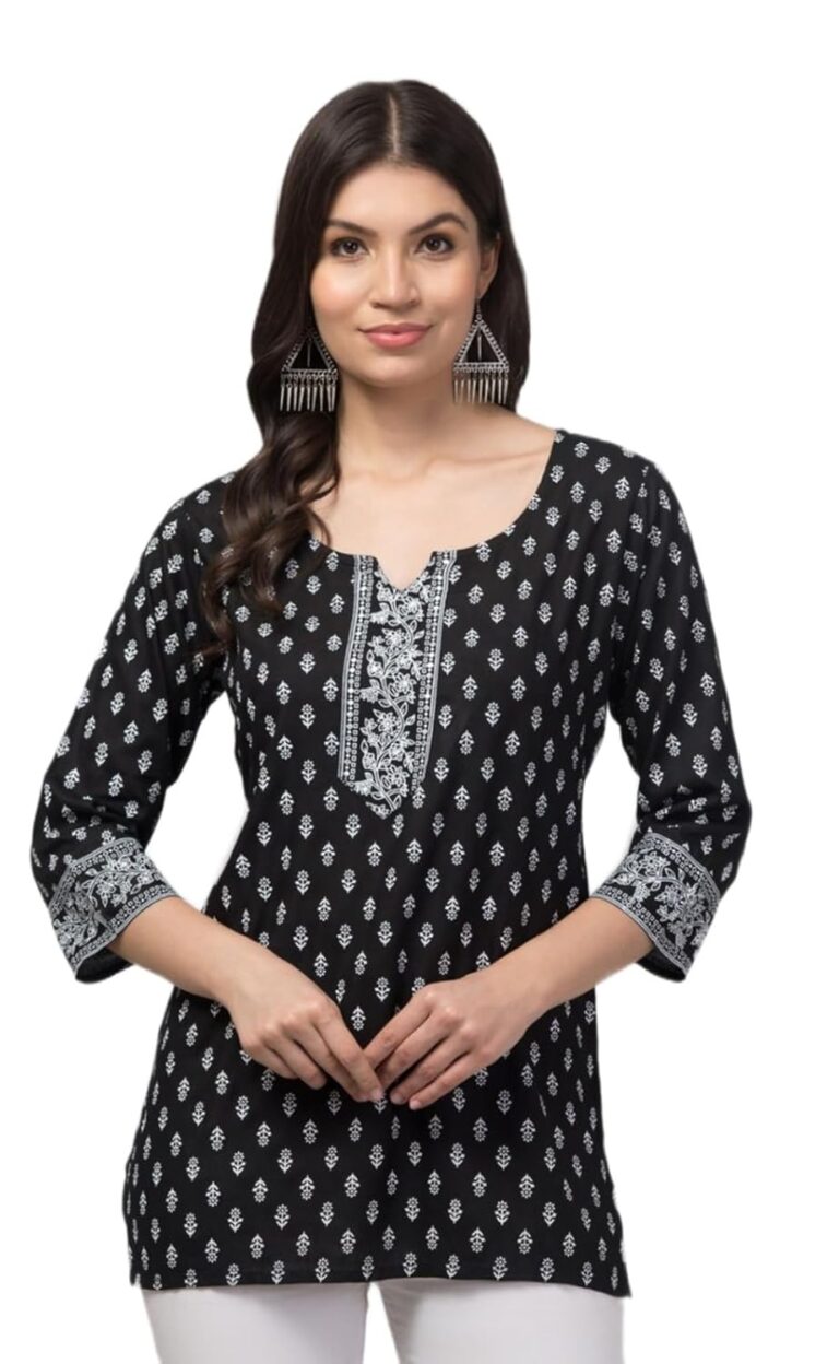 HIMAYASPS Printed Kurti Festive Set Combo Offer for Women Rayon Black Colour Pack of 1 (Size M, 38)