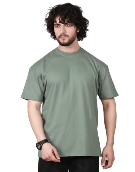 TrybeX Cotton Round Neck Half Sleeves Solid Oversized Tshirt for Men