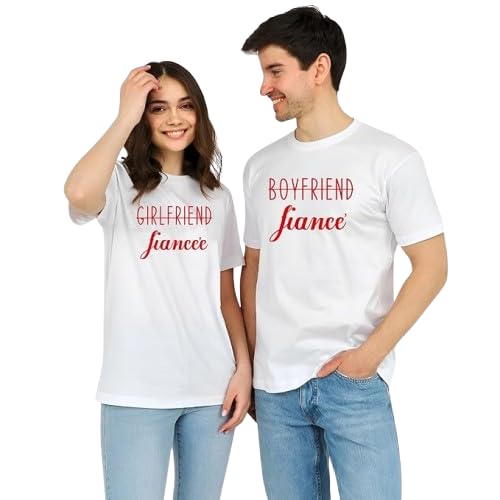 PD CLORI Matching Couple T-Shirts, White Cotton, Fiancee Design, Engagement Gift