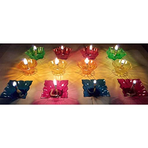 FLUZOV 3D Reflection Shadow Combo Special Reusable Colourful | Multi Pattern |Diwali Oil Diva | Diwali Decoration | Lamps for Pooja | Fancy Diwali Diya (Set of 12 Pieces)