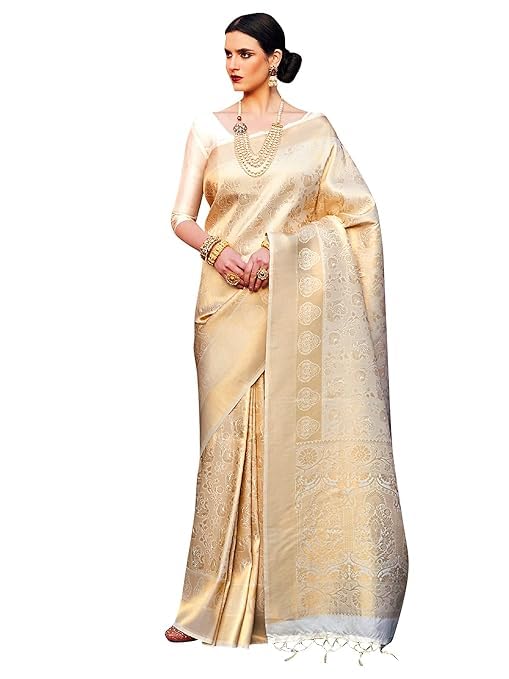 Jaanvi fashion Women’s Kanchipuram Silk Sarees With Zari & Blouse Piece