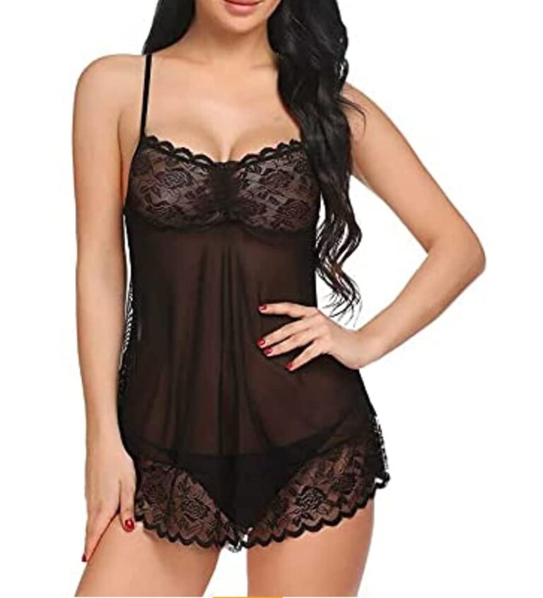 4 Inch Cotton 01 Dx1 Diwali Above Knee Baby Doll Dress & Nightwear/Nighty/Sleep Dress |Hot & Sexy For Newly Married Couples/Honeymoon/First Night/Anniversary|For Women & Girls (Black)