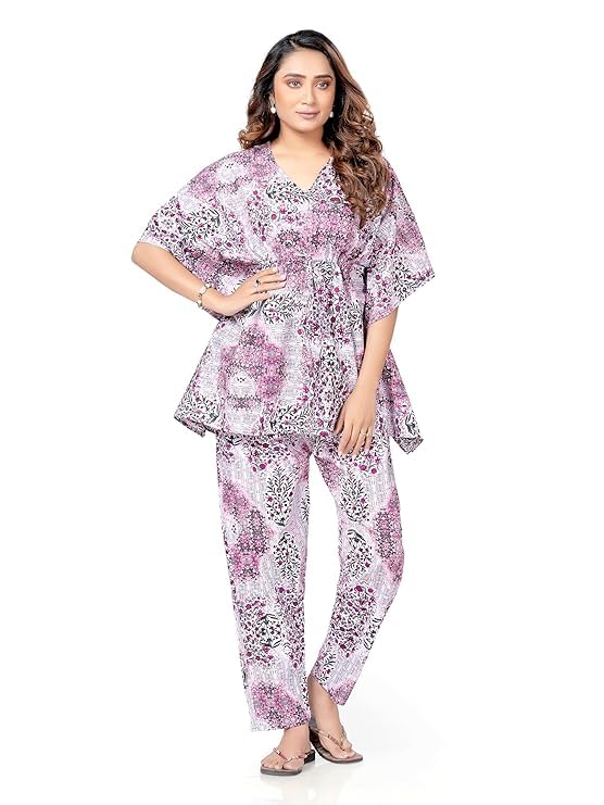 AALIT Elegant Cotton Kaftan Nightwear for Women – Relaxing & Breathable Pajama Set