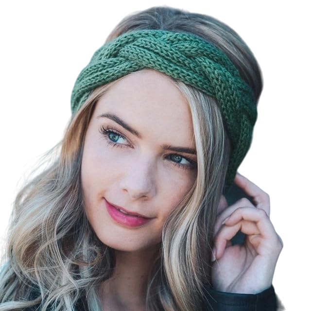 Women Stylish Soft Acrylic Woolen Headband New Cris Cross Bow Earwarmer Crochet Headwrap Hairband Earmuffs Warm Winter Accessories(Green)
