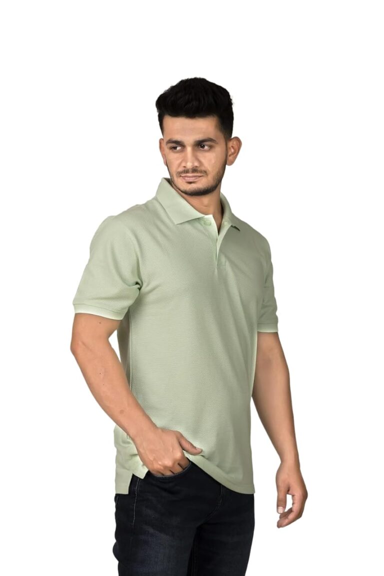 LYNX Men’s Solid Light Green Half Sleeve Cotton Casual Polo Neck Regular T-Shirt, Suitable for Semi-Formal or Casual Look (XL)
