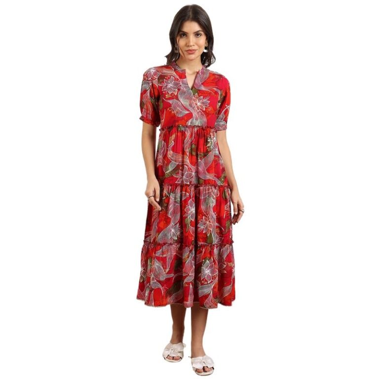 DUMMY SHAPE Dress for Woman | Stylish Cotton Rayon Printed Fit & Flare Midi One Piece for Women
