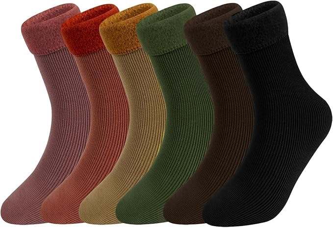 TENDSY Women’s Pack of 6 Thermal Fleece Lined Winter Socks for Girls & Ladies | Thick, Warm & Soft Velvet Ankle Socks, Multicolored Combo